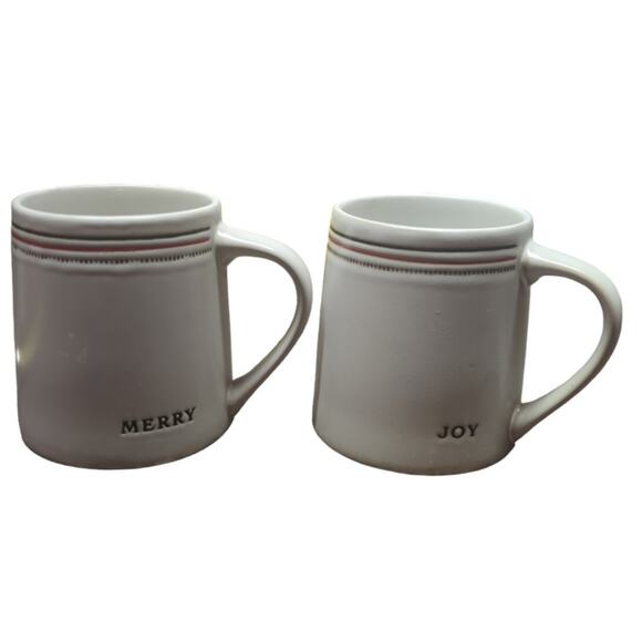 Hearth & Hand with Magnolia Christmas MERRY/JOY Stripes Stoneware Mug CUP - Picture 1 of 7